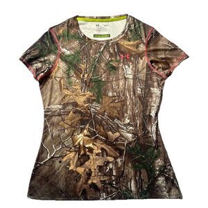 Under Armour Scent Control Camo Heatgear Short Slv Shirt Women L Fitted Realtree